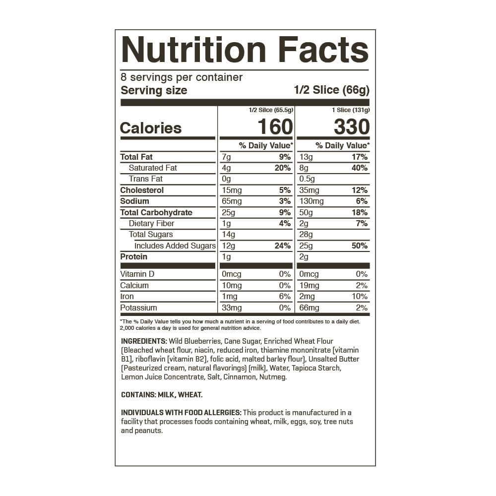 Blueberry Crumble Pie Nutrition Facts